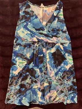 Women's Blue Abstract Print Sleeveless Tunic